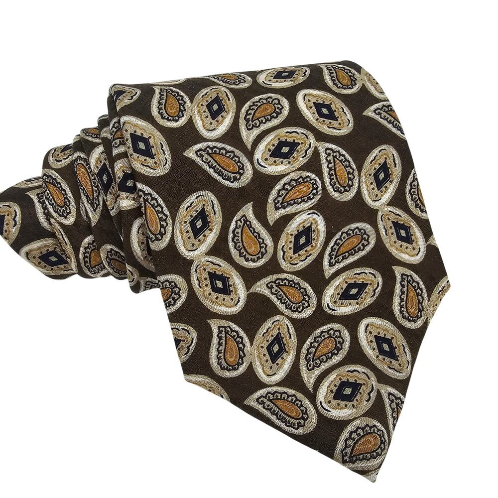 Ermenegildo Zegna Men's Silk Tie Brown Beige Gold Paisley Necktie
